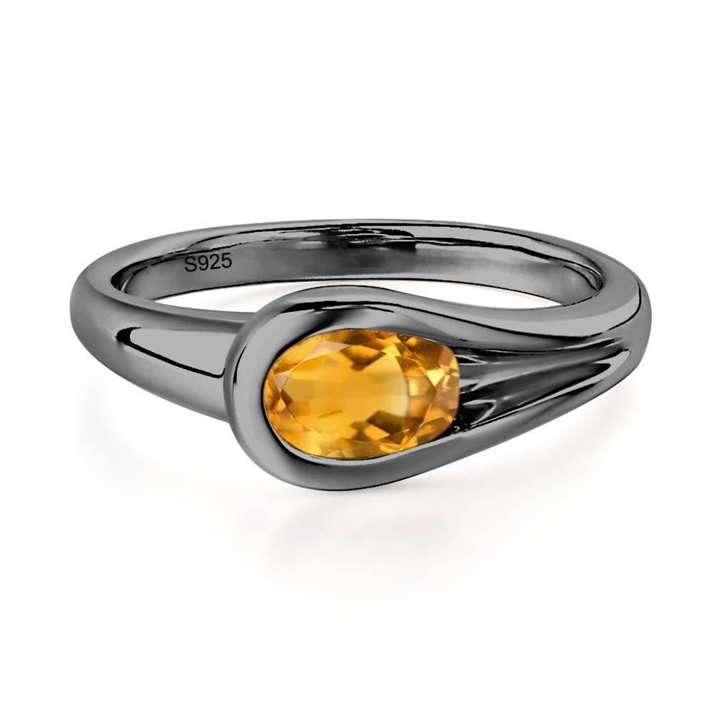 Citrine Simple Oval Engagement Ring - LUO Jewelry #metal_black finish sterling silver