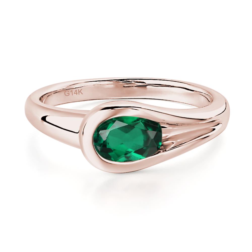 Emerald East West Oval Engagement Ring - LUO Jewelry #metal_14k rose gold