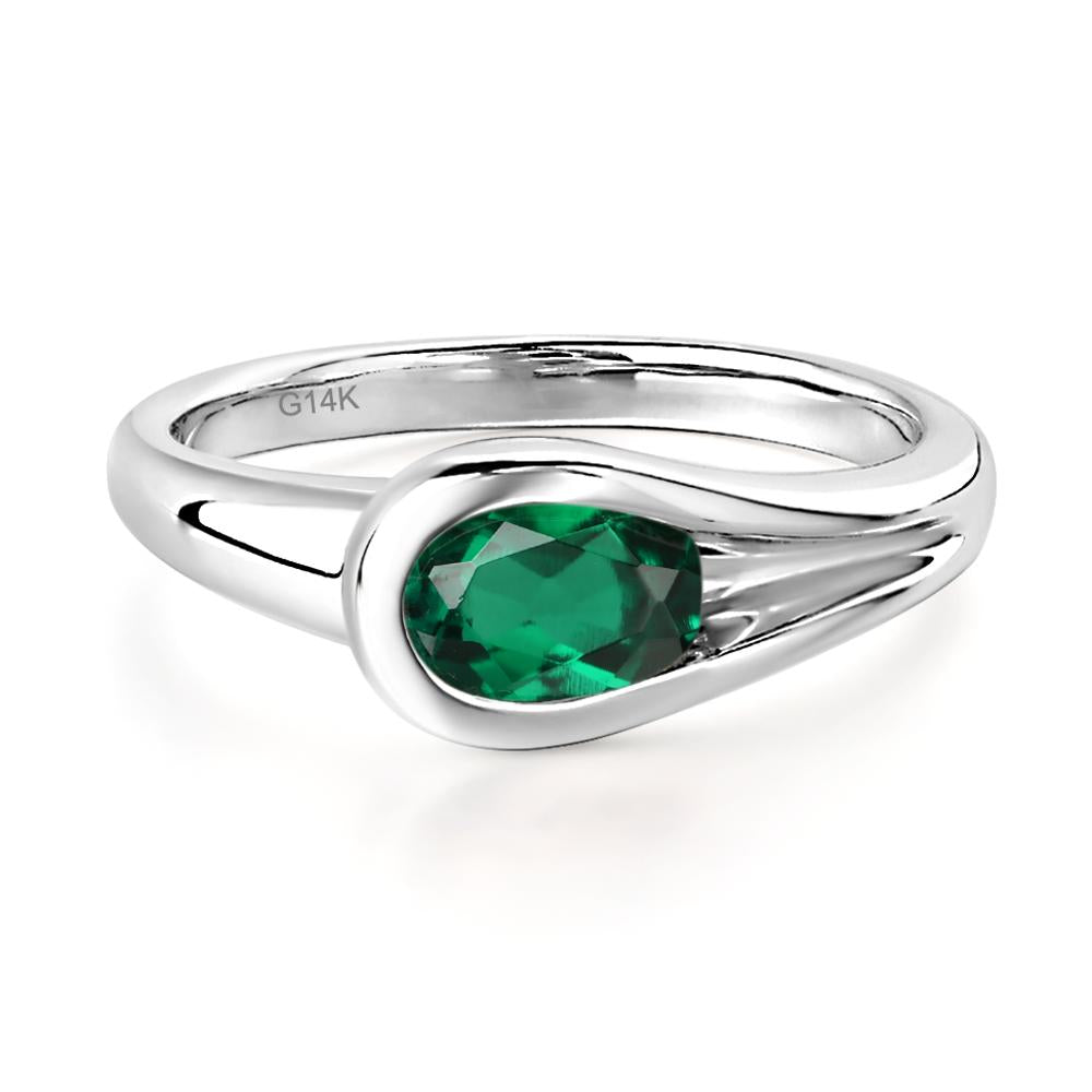 Emerald East West Oval Engagement Ring - LUO Jewelry #metal_14k white gold