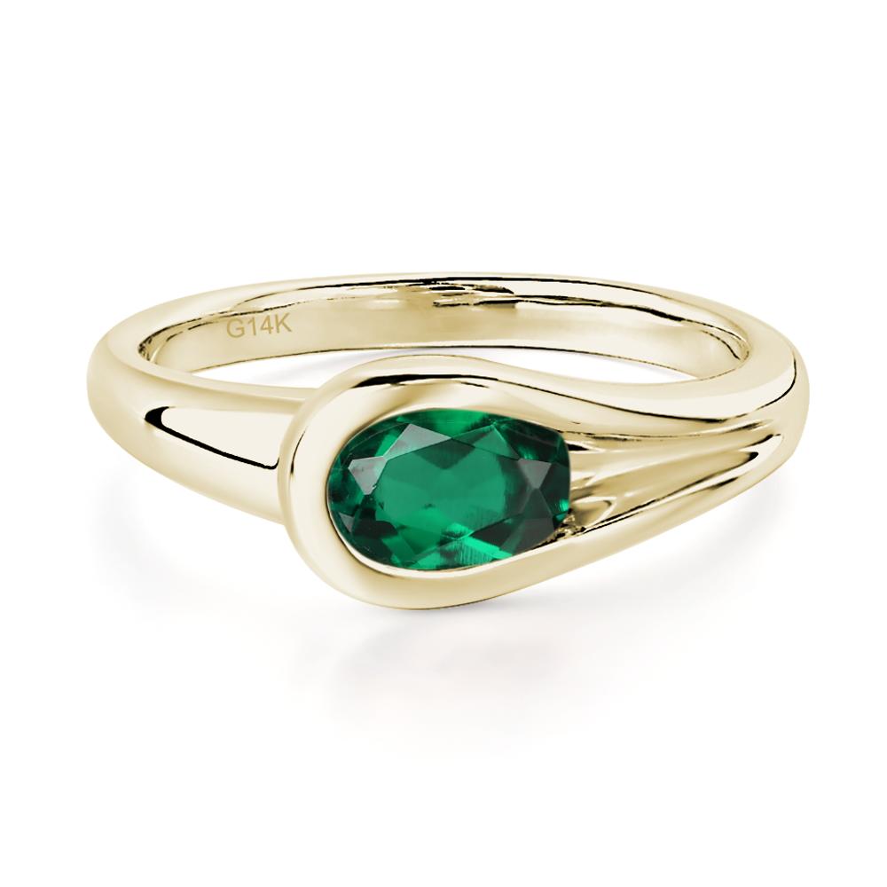 Emerald East West Oval Engagement Ring - LUO Jewelry #metal_14k yellow gold