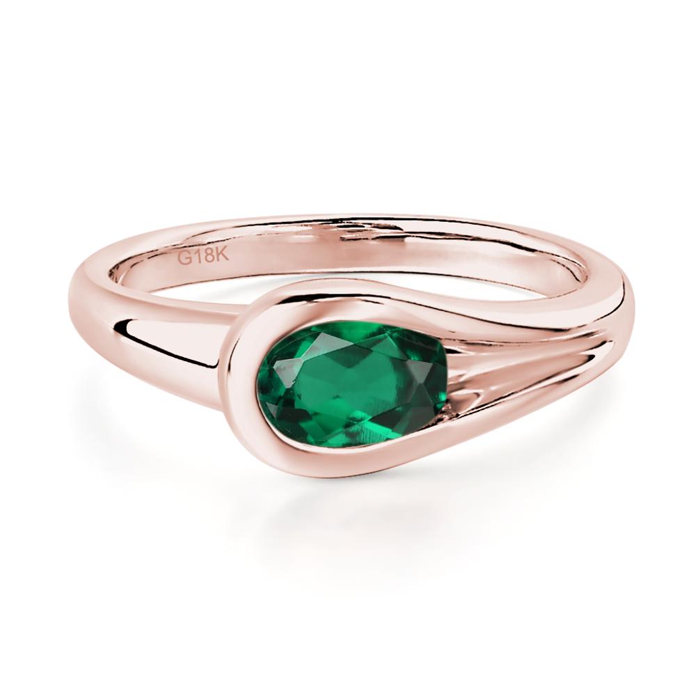 Emerald East West Oval Engagement Ring - LUO Jewelry #metal_18k rose gold