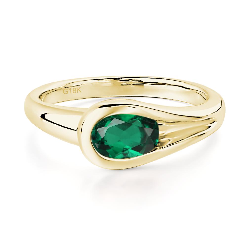 Emerald East West Oval Engagement Ring - LUO Jewelry #metal_18k yellow gold