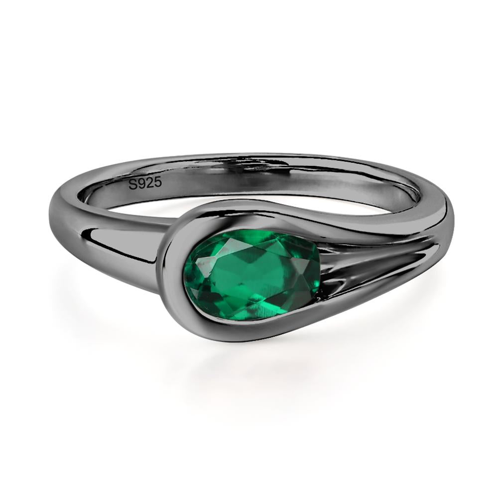 Emerald East West Oval Engagement Ring - LUO Jewelry #metal_black finish sterling silver