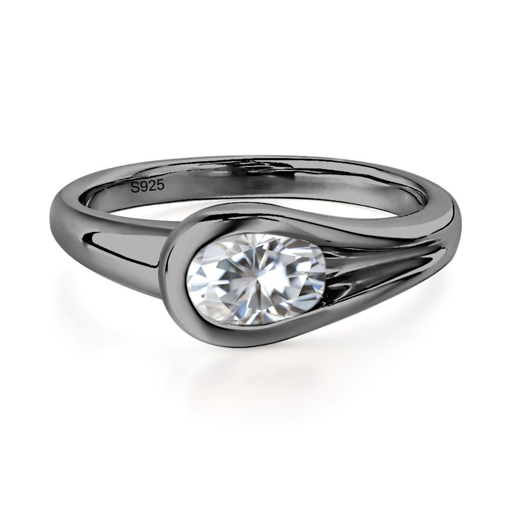 Moissanite East West Oval Engagement Ring - LUO Jewelry #metal_black finish sterling silver