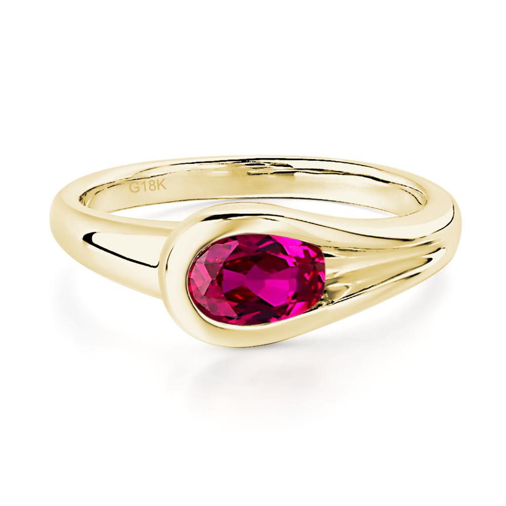 Ruby East West Oval Engagement Ring - LUO Jewelry #metal_18k yellow gold