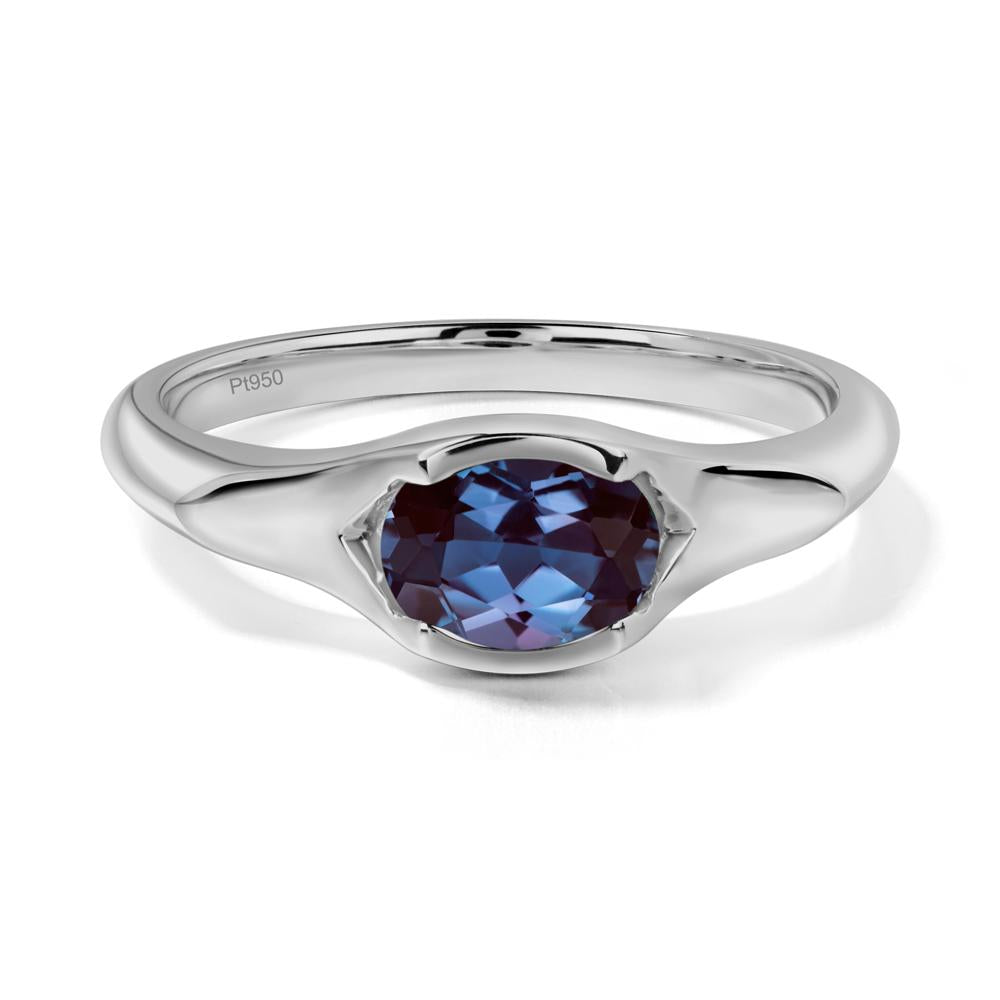 Oval Alexandrite East West Bezel Set Ring - LUO Jewelry #metal_platinum