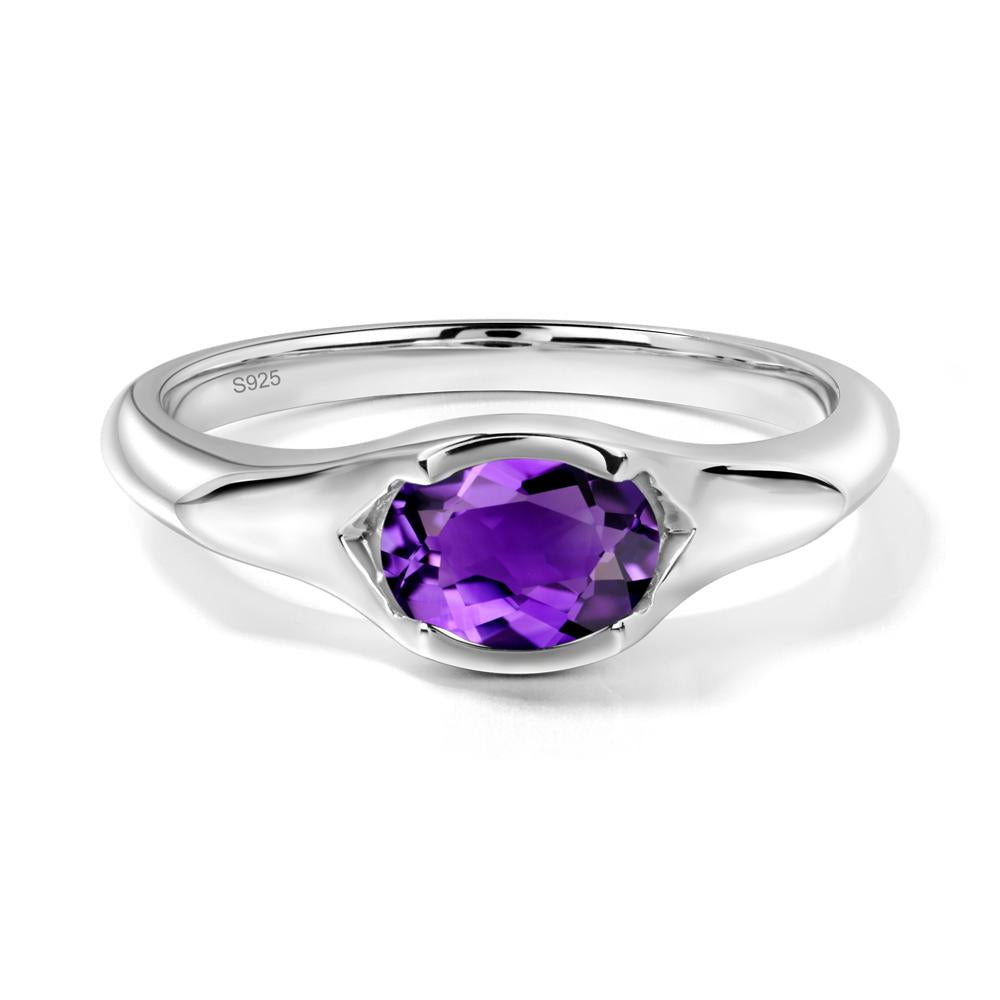 Amethyst Oval Bezel Set Engagement Ring - LUO Jewelry #metal_sterling silver