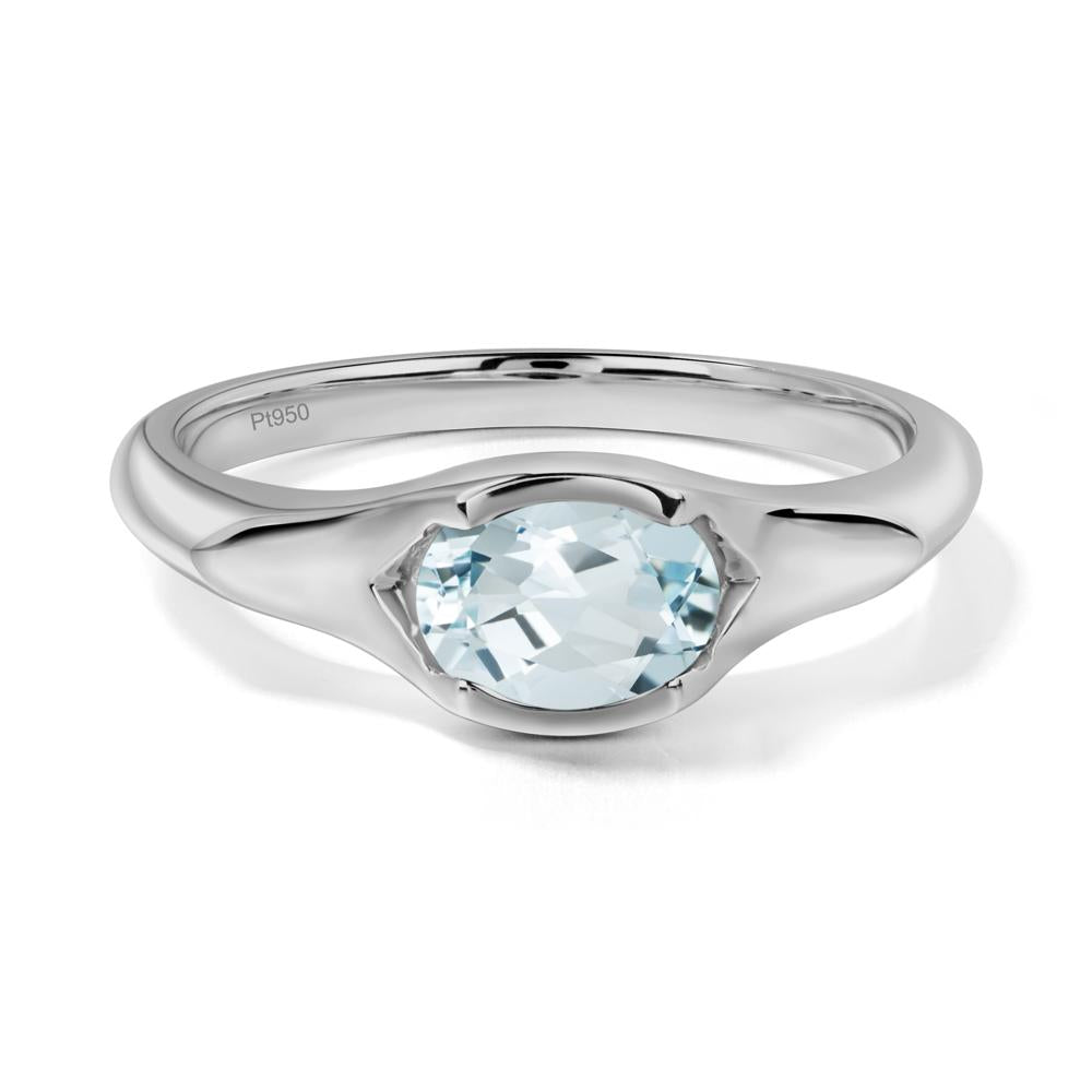 Oval Aquamarine East West Bezel Set Ring - LUO Jewelry #metal_platinum