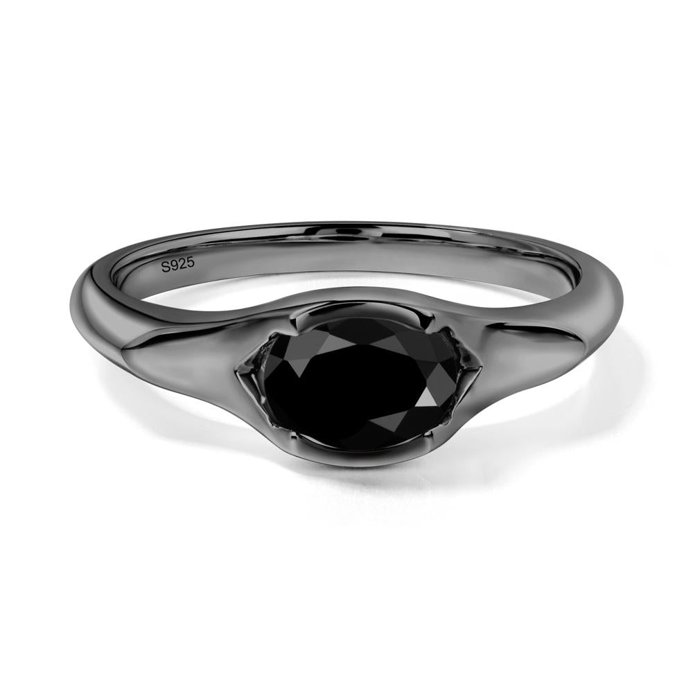 Oval Black Spinel East West Bezel Set Ring - LUO Jewelry #metal_black finish sterling silver