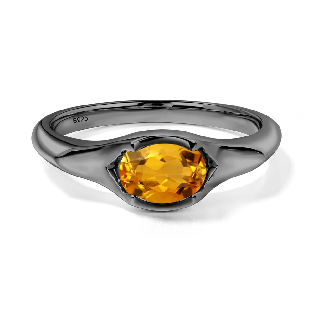 Citrine Bezel Set Oval Engagement Ring - LUO Jewelry #metal_black finish sterling silver