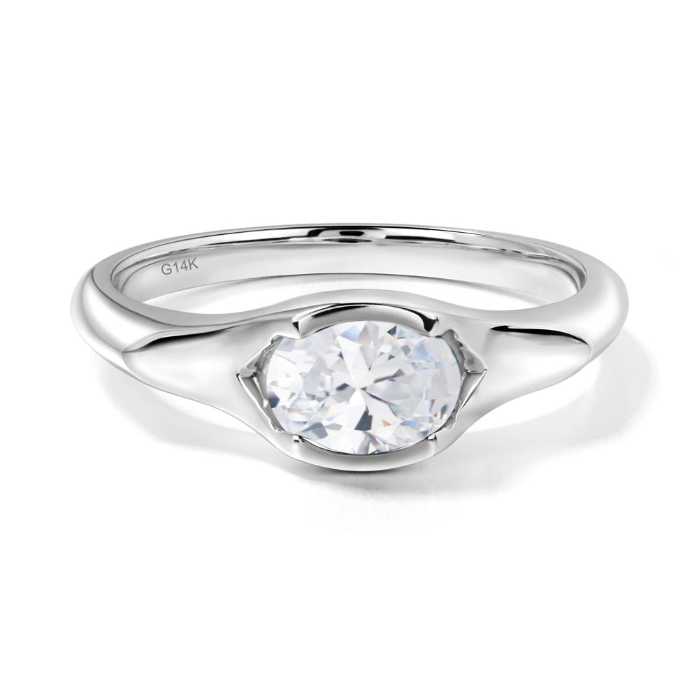 Cubic Zirconia Bezel Set Oval Engagement Ring - LUO Jewelry #metal_14k white gold