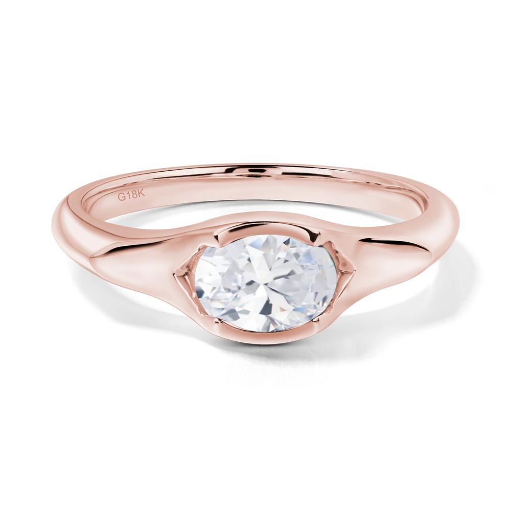 Cubic Zirconia Bezel Set Oval Engagement Ring - LUO Jewelry #metal_18k rose gold