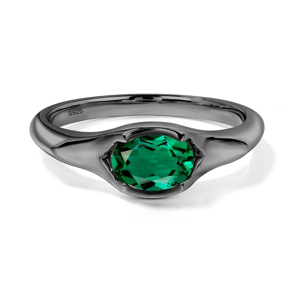 Oval Emerald East West Bezel Set Ring - LUO Jewelry #metal_black finish sterling silver