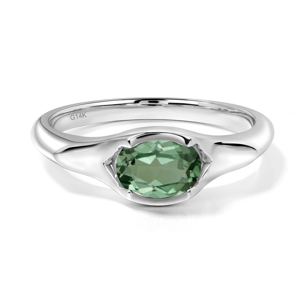 Green Sapphire Oval Bezel Set Engagement Ring - LUO Jewelry #metal_14k white gold