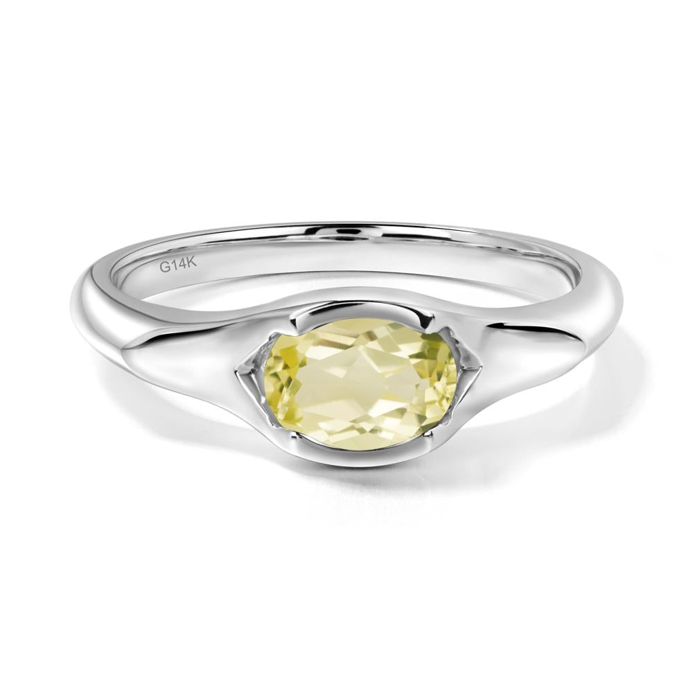 Lemon Quartz Bezel Set Oval Engagement Ring - LUO Jewelry #metal_14k white gold