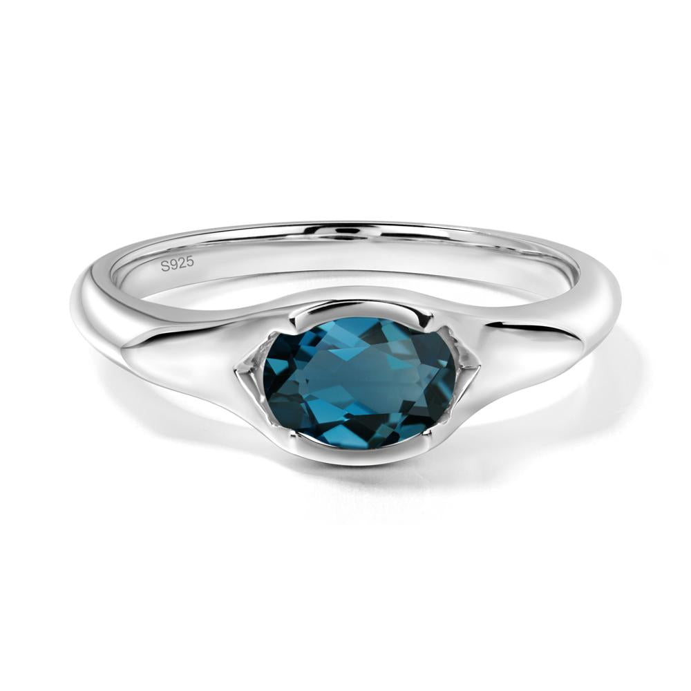 London Blue Topaz Oval Bezel Set Engagement Ring - LUO Jewelry #metal_sterling silver