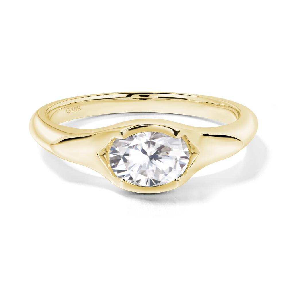 Moissanite Oval Bezel Set Engagement Ring - LUO Jewelry #metal_18k yellow gold