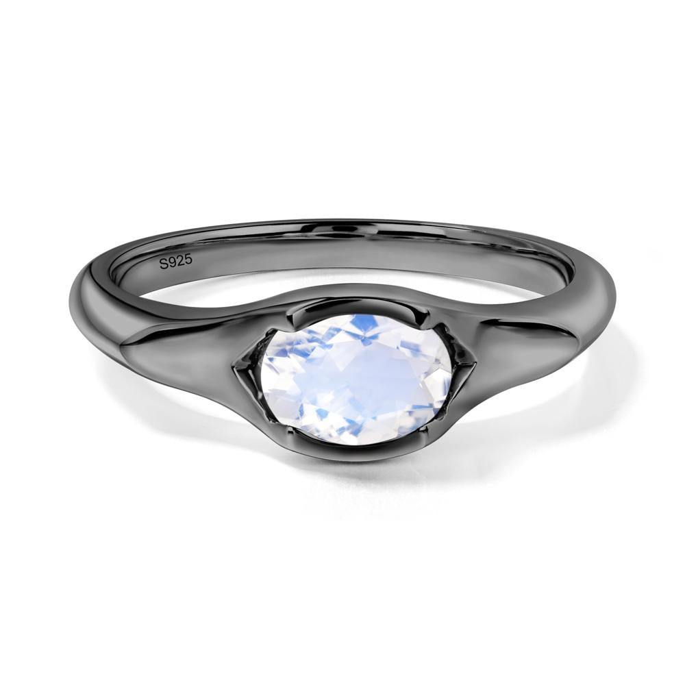 Oval Moonstone East West Bezel Set Ring - LUO Jewelry #metal_black finish sterling silver