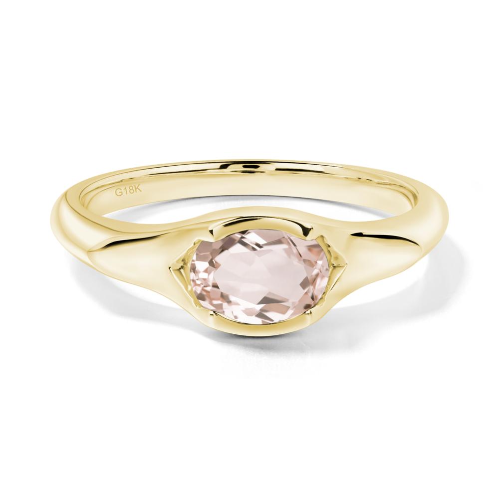 Oval Morganite East West Bezel Set Ring - LUO Jewelry #metal_18k yellow gold