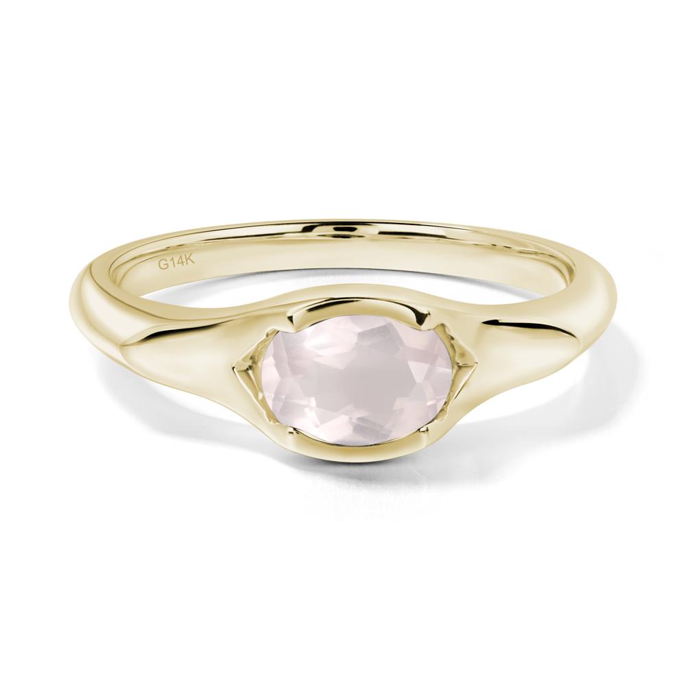 Rose Quartz Bezel Set Oval Engagement Ring - LUO Jewelry #metal_14k yellow gold