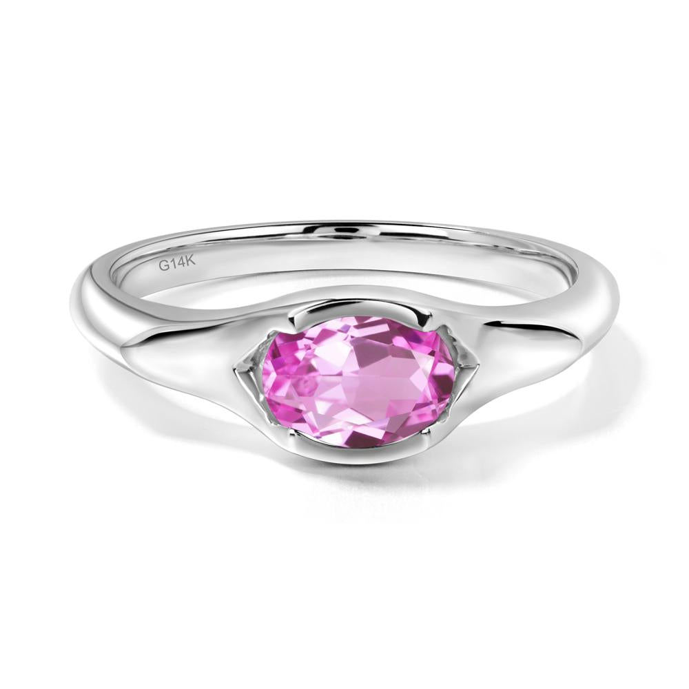 Pink Sapphire Oval Bezel Set Engagement Ring - LUO Jewelry #metal_14k white gold