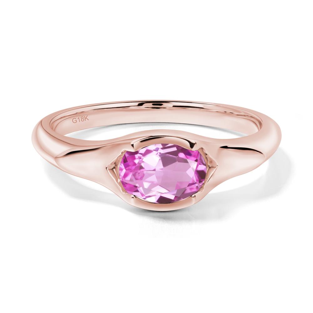 Pink Sapphire Oval Bezel Set Engagement Ring - LUO Jewelry #metal_18k rose gold