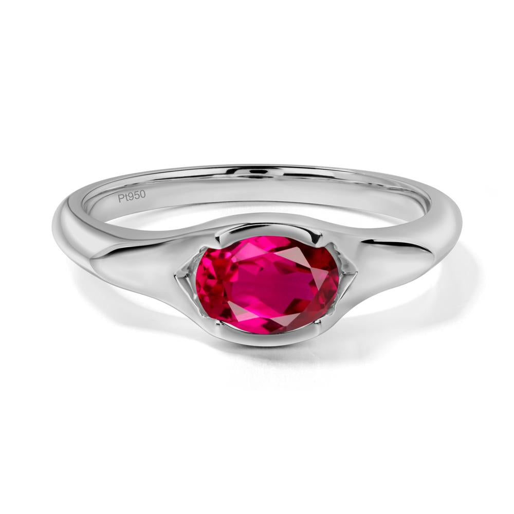 Ruby Oval Bezel Set Engagement Ring - LUO Jewelry #metal_platinum