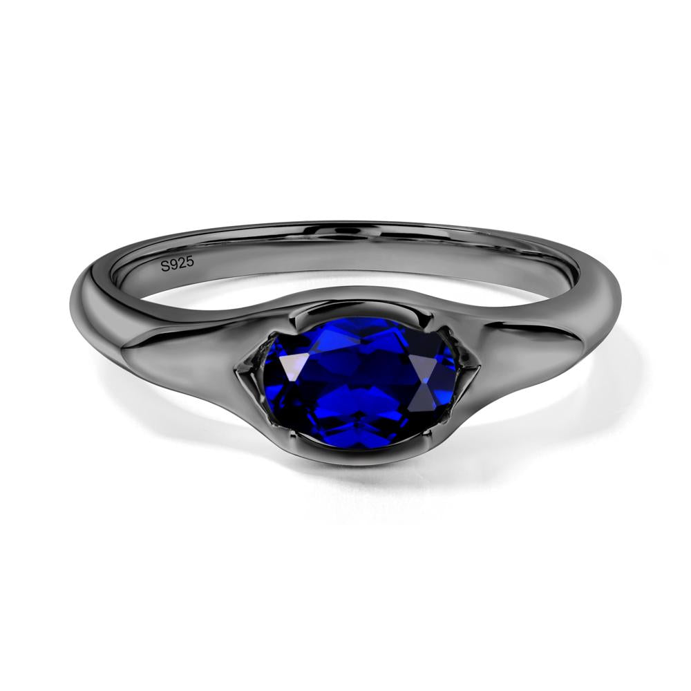 Sapphire Bezel Set Oval Engagement Ring - LUO Jewelry #metal_black finish sterling silver