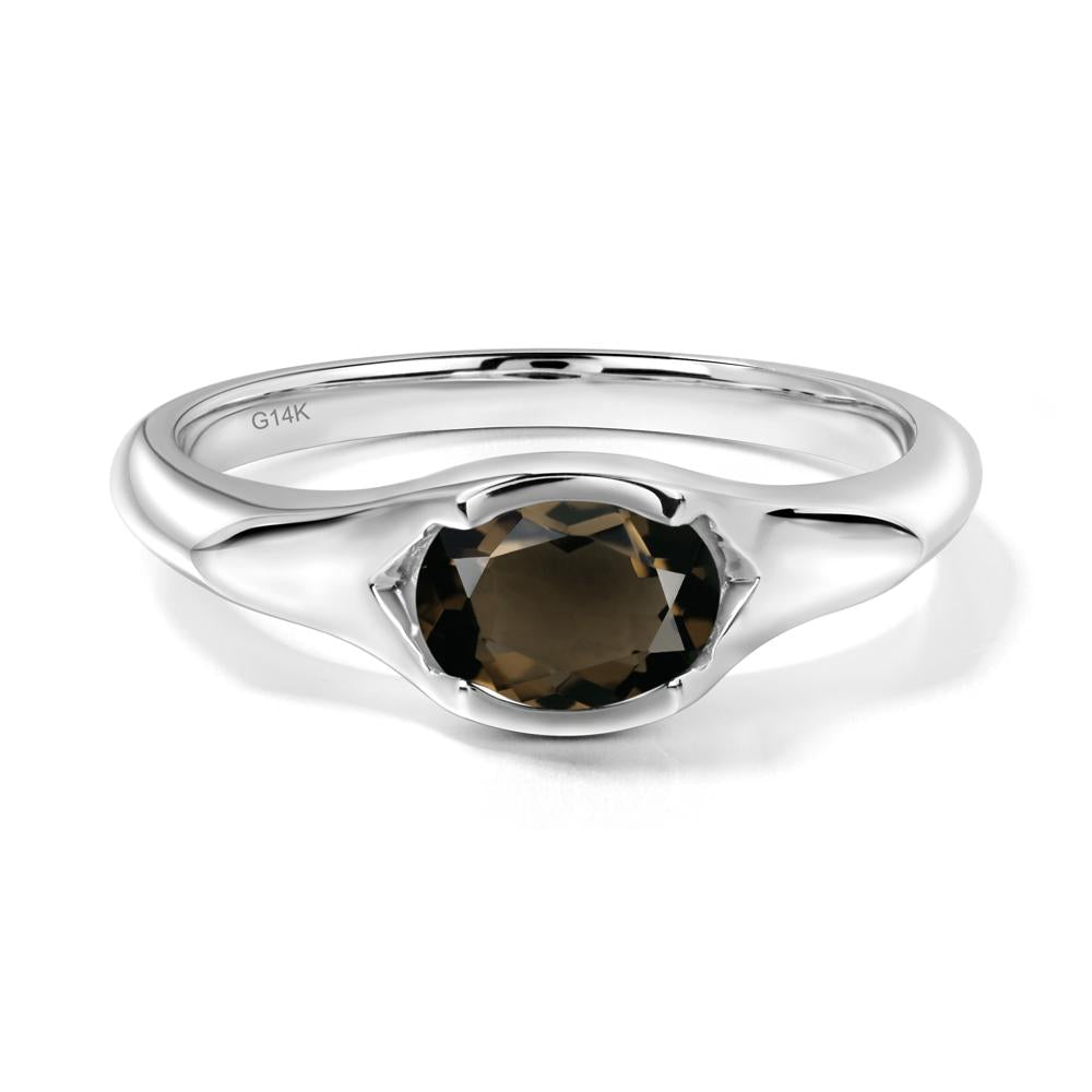 Smoky Quartz Oval Bezel Set Engagement Ring - LUO Jewelry #metal_14k white gold