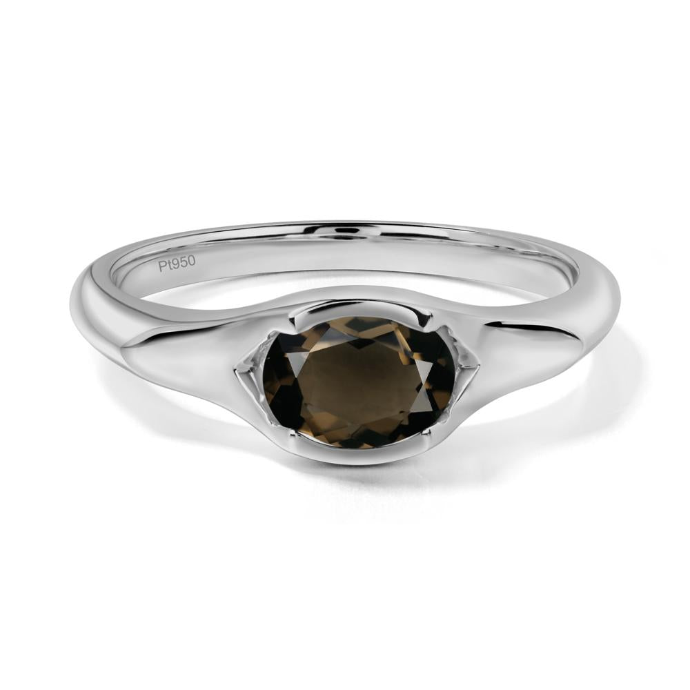 Smoky Quartz Oval Bezel Set Engagement Ring - LUO Jewelry #metal_platinum