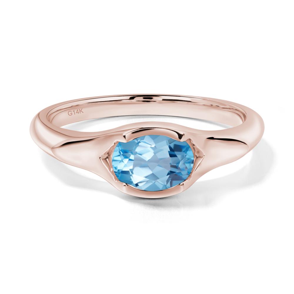 Oval Swiss Blue Topaz East West Bezel Set Ring - LUO Jewelry #metal_14k rose gold