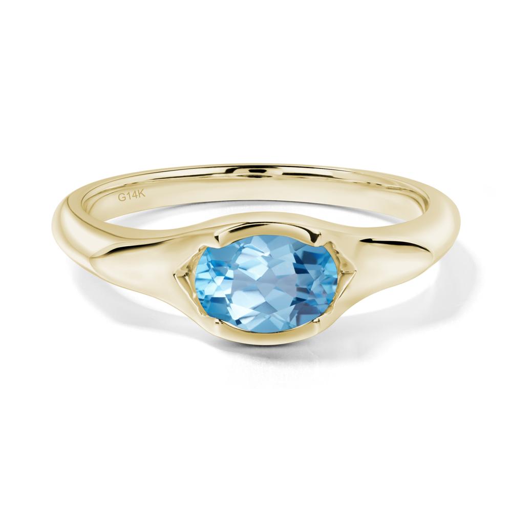 Oval Swiss Blue Topaz East West Bezel Set Ring - LUO Jewelry #metal_14k yellow gold