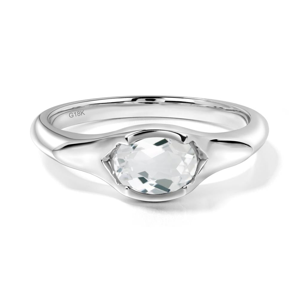 Oval White Topaz East West Bezel Set Ring - LUO Jewelry #metal_18k white gold