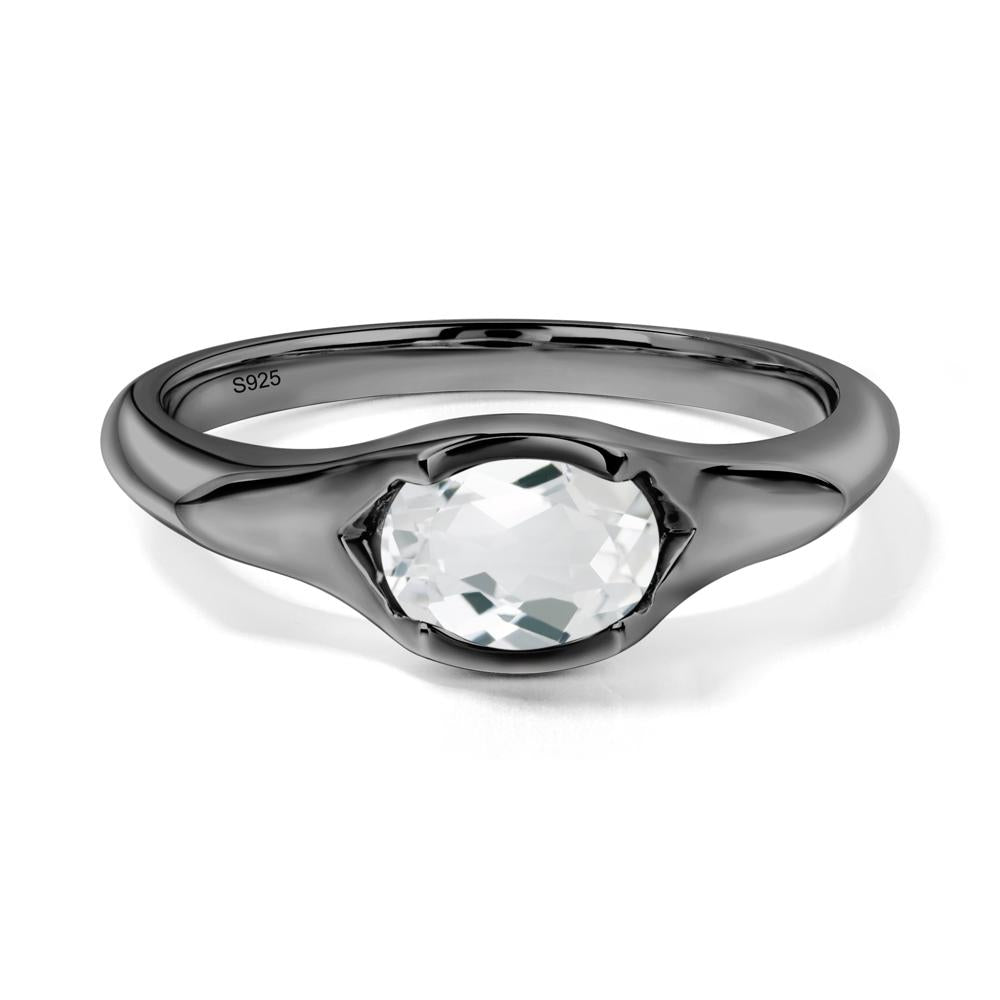 Oval White Topaz East West Bezel Set Ring - LUO Jewelry #metal_black finish sterling silver