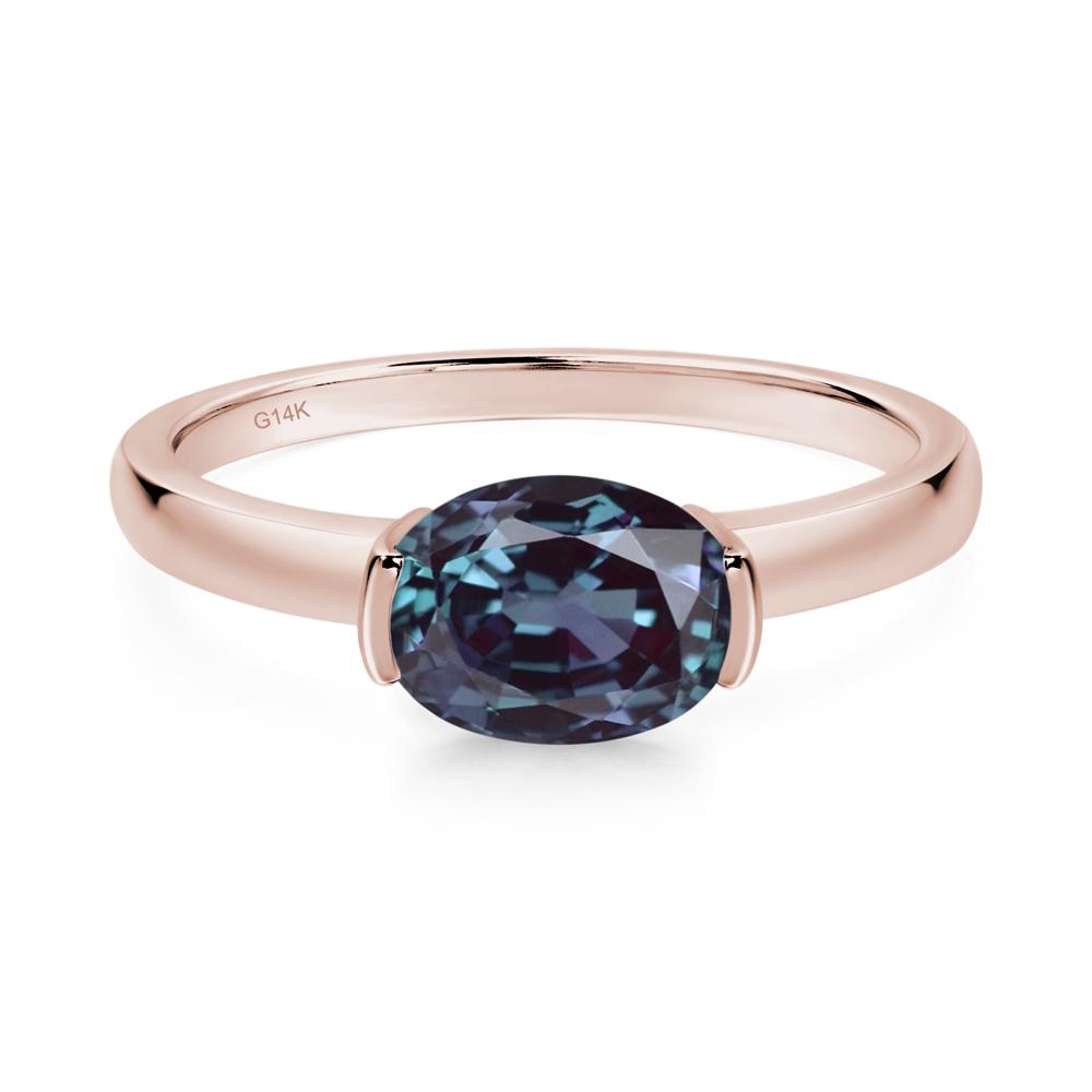 Oval Alexandrite Horizontal Engagement Ring - LUO Jewelry #metal_14k rose gold