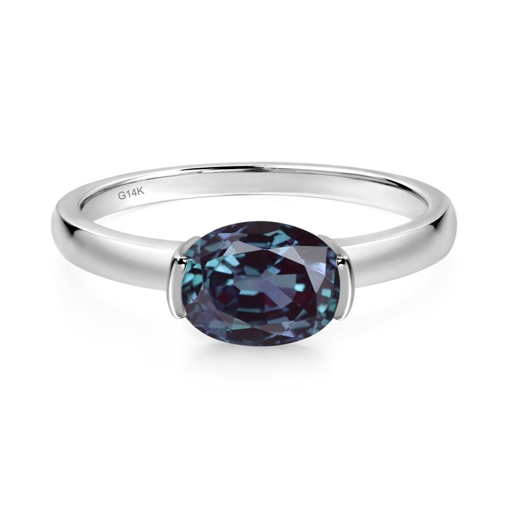 Oval Alexandrite Horizontal Engagement Ring - LUO Jewelry #metal_14k white gold