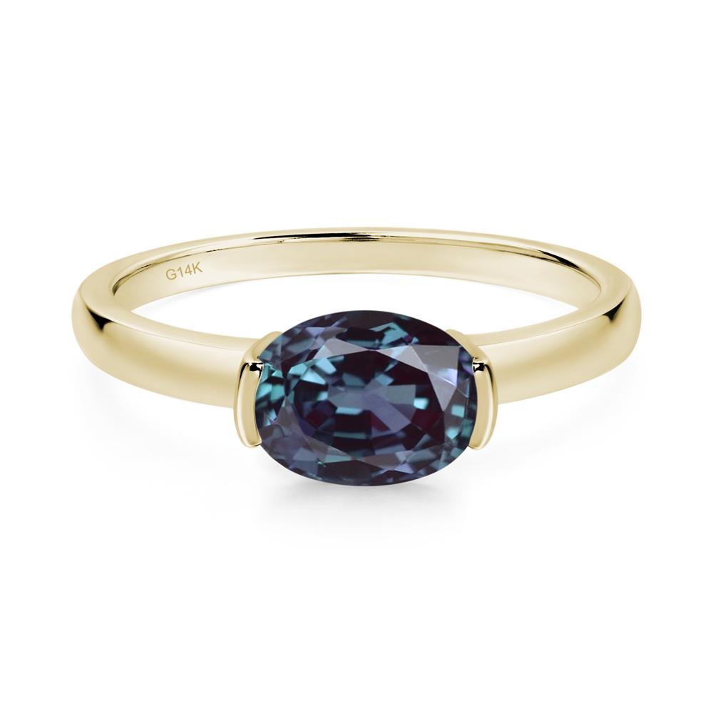 Oval Alexandrite Horizontal Engagement Ring - LUO Jewelry #metal_14k yellow gold