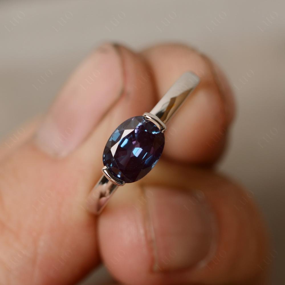 Oval Alexandrite Horizontal Engagement Ring - LUO Jewelry 