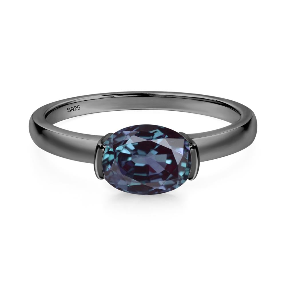 Oval Alexandrite Horizontal Engagement Ring - LUO Jewelry #metal_black finish sterling silver