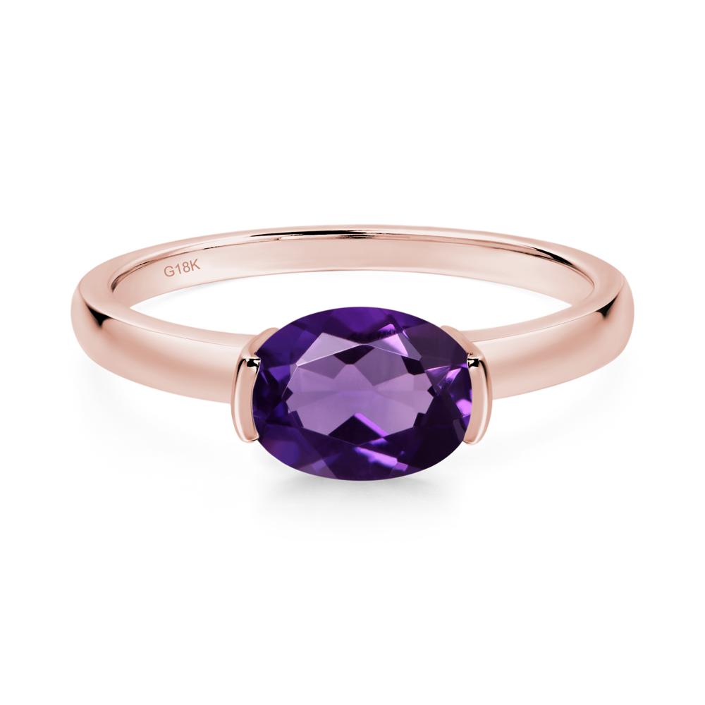 Oval Amethyst Horizontal Engagement Ring - LUO Jewelry #metal_18k rose gold