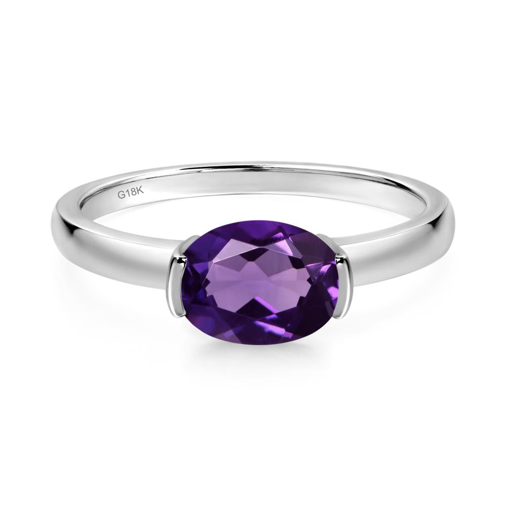 Oval Amethyst Horizontal Engagement Ring - LUO Jewelry #metal_18k white gold