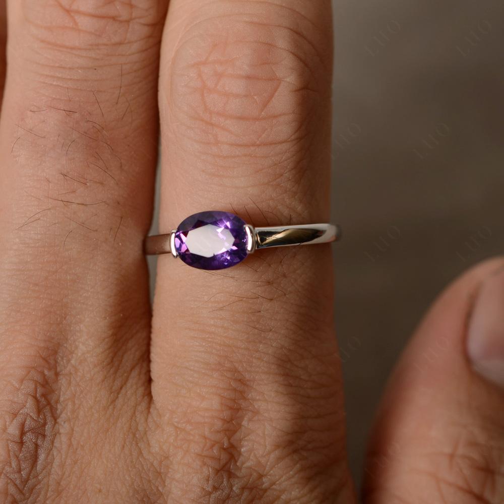 Oval Amethyst Horizontal Engagement Ring - LUO Jewelry 