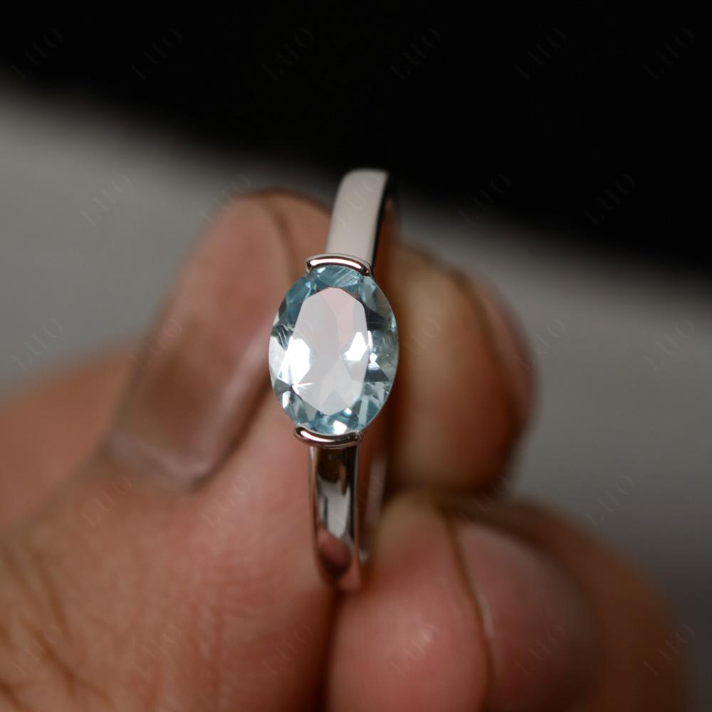 Oval Aquamarine Horizontal Engagement Ring - LUO Jewelry 