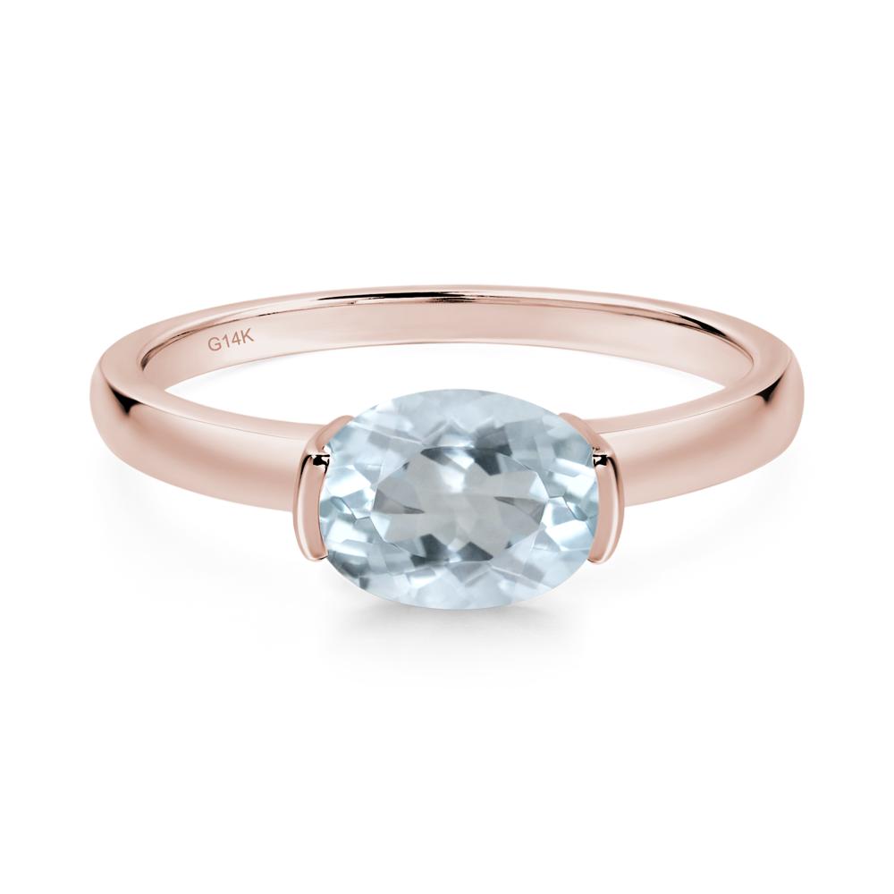 Oval Aquamarine Horizontal Engagement Ring - LUO Jewelry #metal_14k rose gold