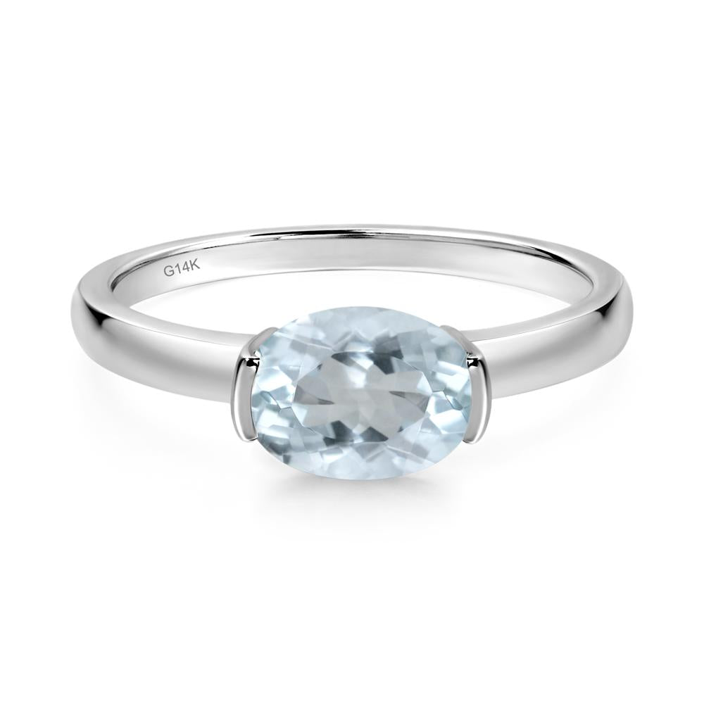 Oval Aquamarine Horizontal Engagement Ring - LUO Jewelry #metal_14k white gold