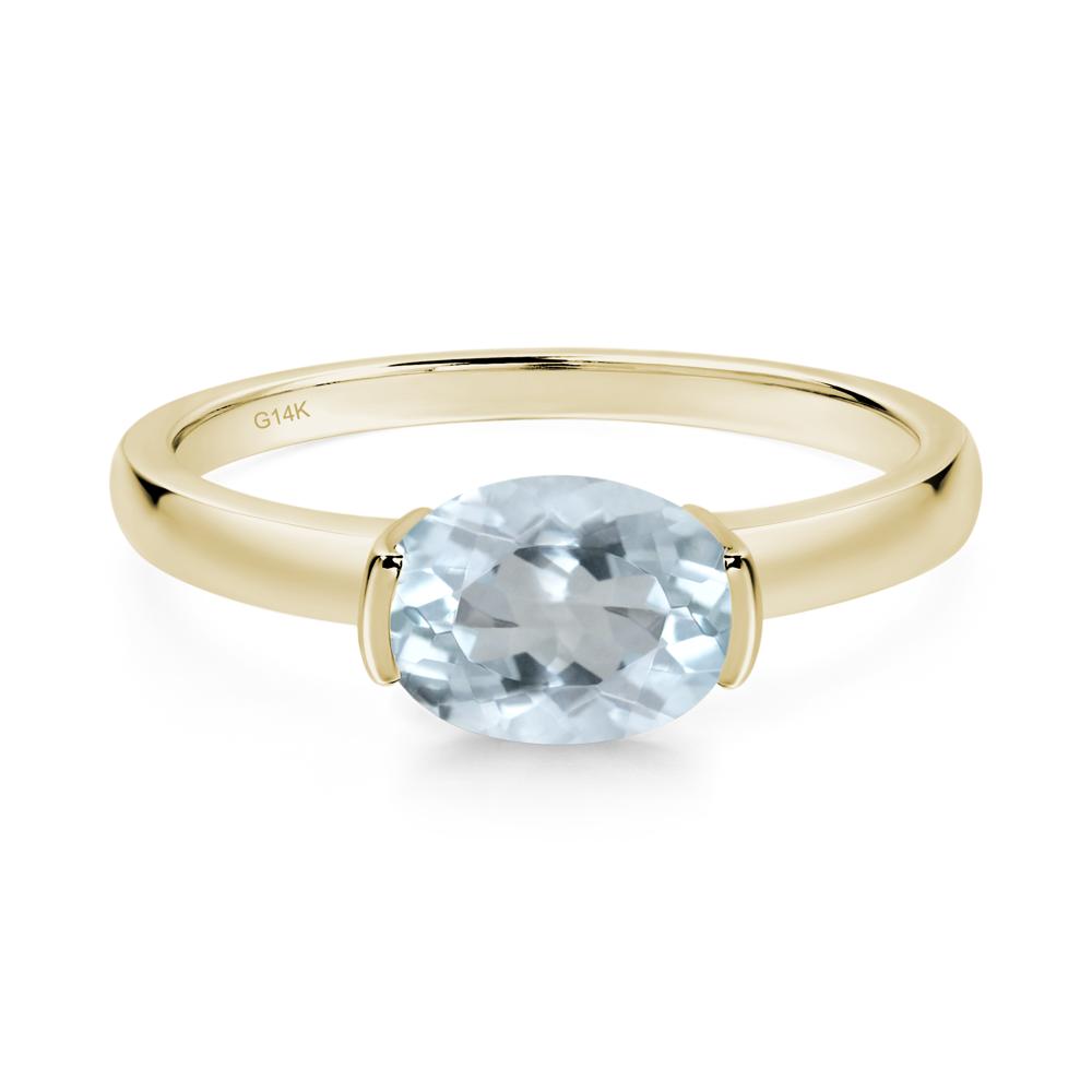 Oval Aquamarine Horizontal Engagement Ring - LUO Jewelry #metal_14k yellow gold