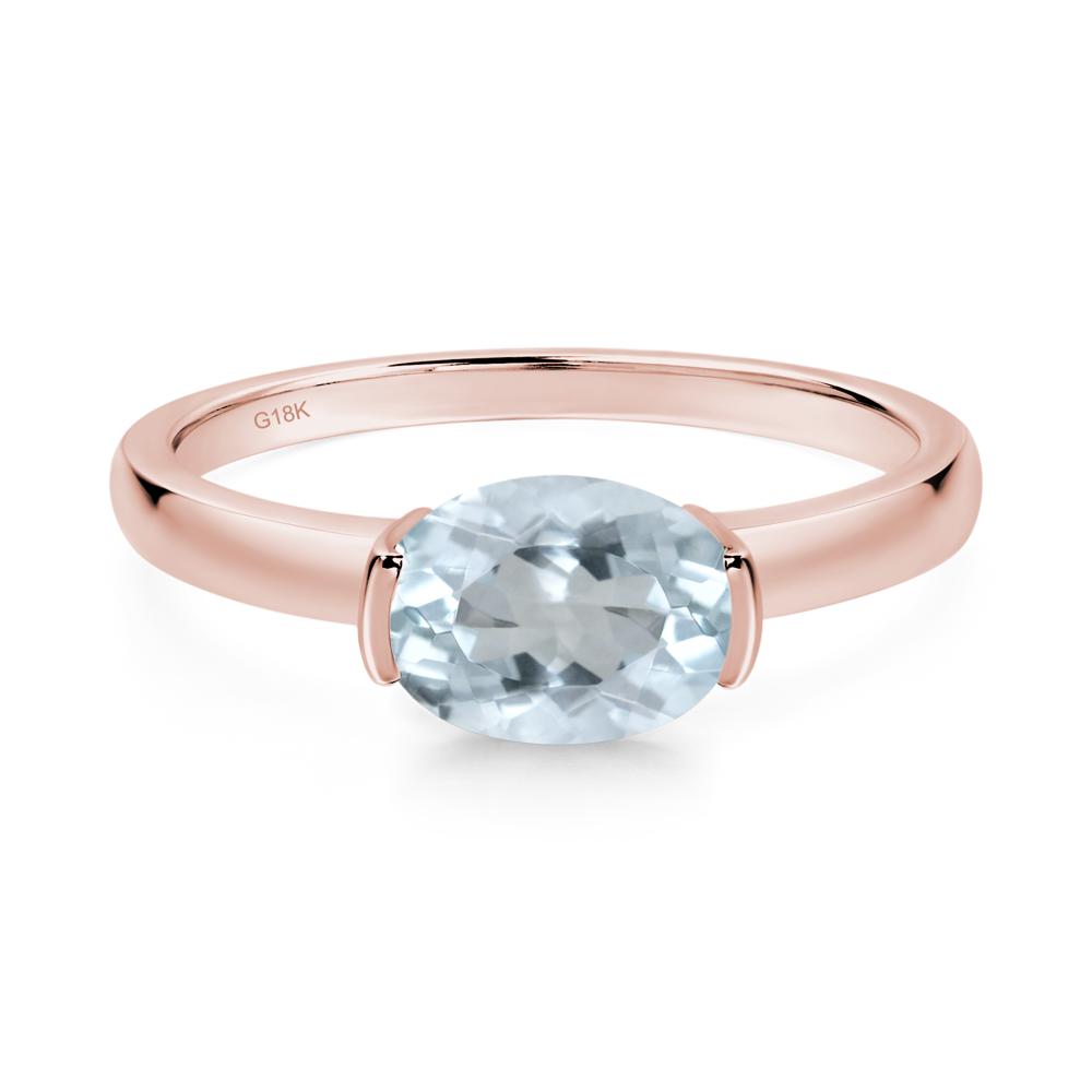 Oval Aquamarine Horizontal Engagement Ring - LUO Jewelry #metal_18k rose gold