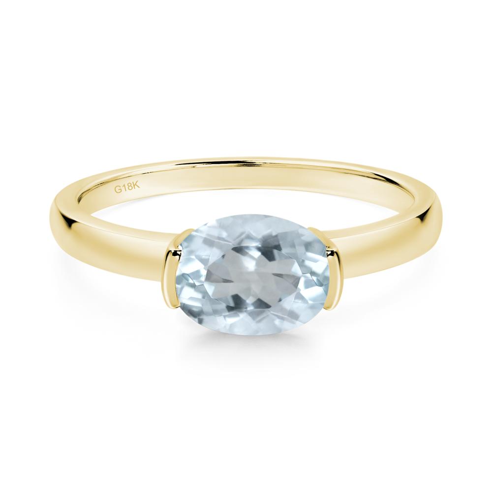 Oval Aquamarine Horizontal Engagement Ring - LUO Jewelry #metal_18k yellow gold