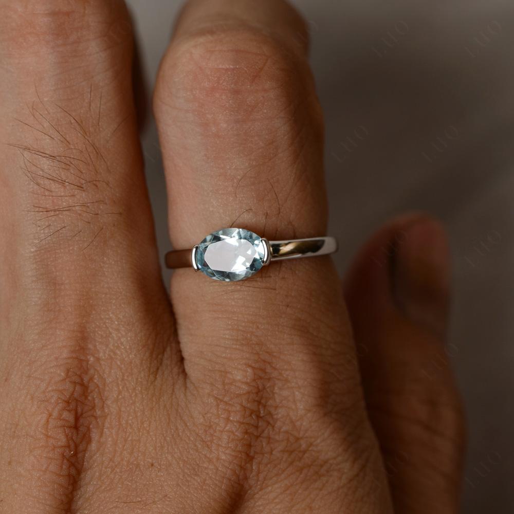 Oval Aquamarine Horizontal Engagement Ring - LUO Jewelry 