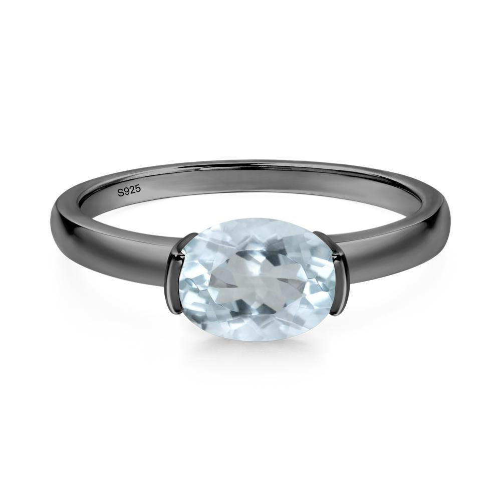 Oval Aquamarine Horizontal Engagement Ring - LUO Jewelry #metal_black finish sterling silver